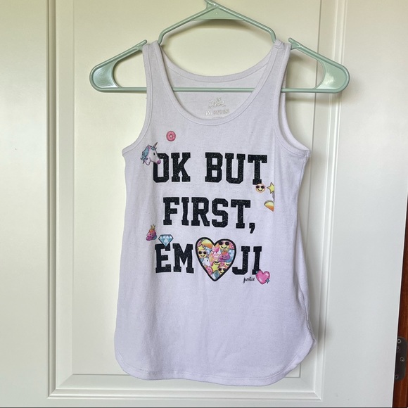Girl’s Justice Emoji White Tank Top - Picture 1 of 6